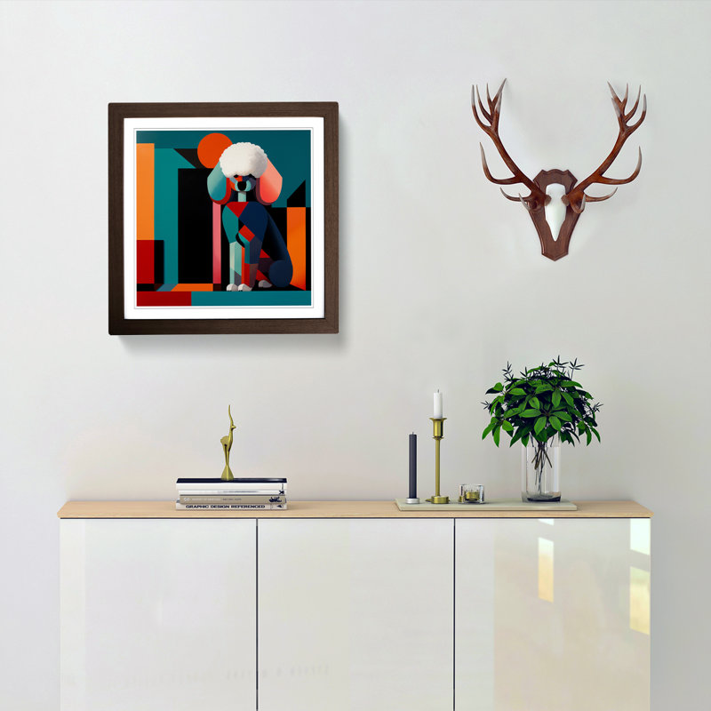 Poodle Constructivism No.2 - Single Picture Frame Print on Wood, Walnut