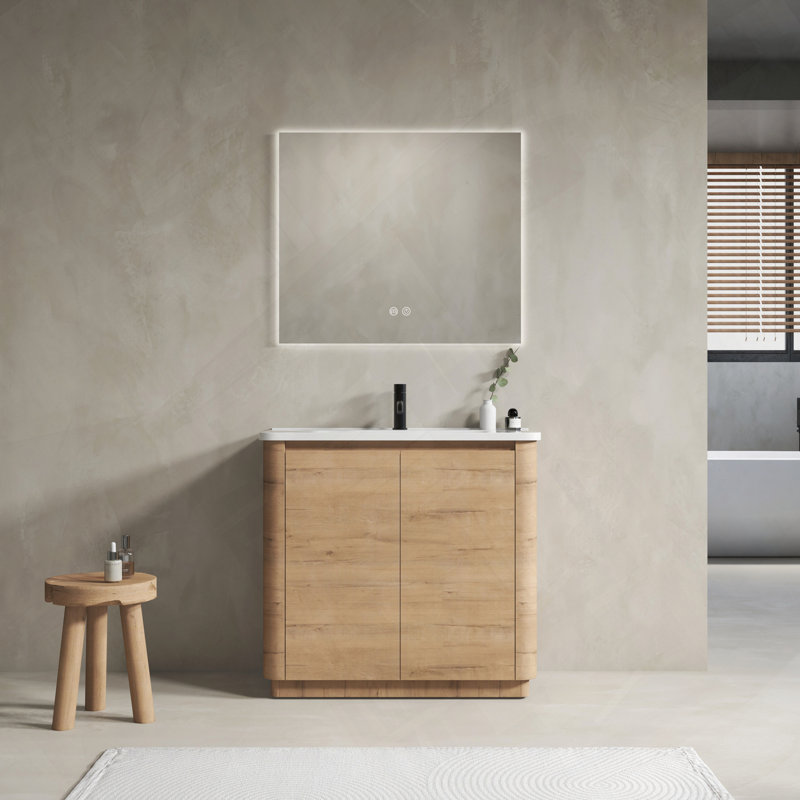 Meuble-lavabo autoportant avec lavabo en céramique et portes à fermeture douce