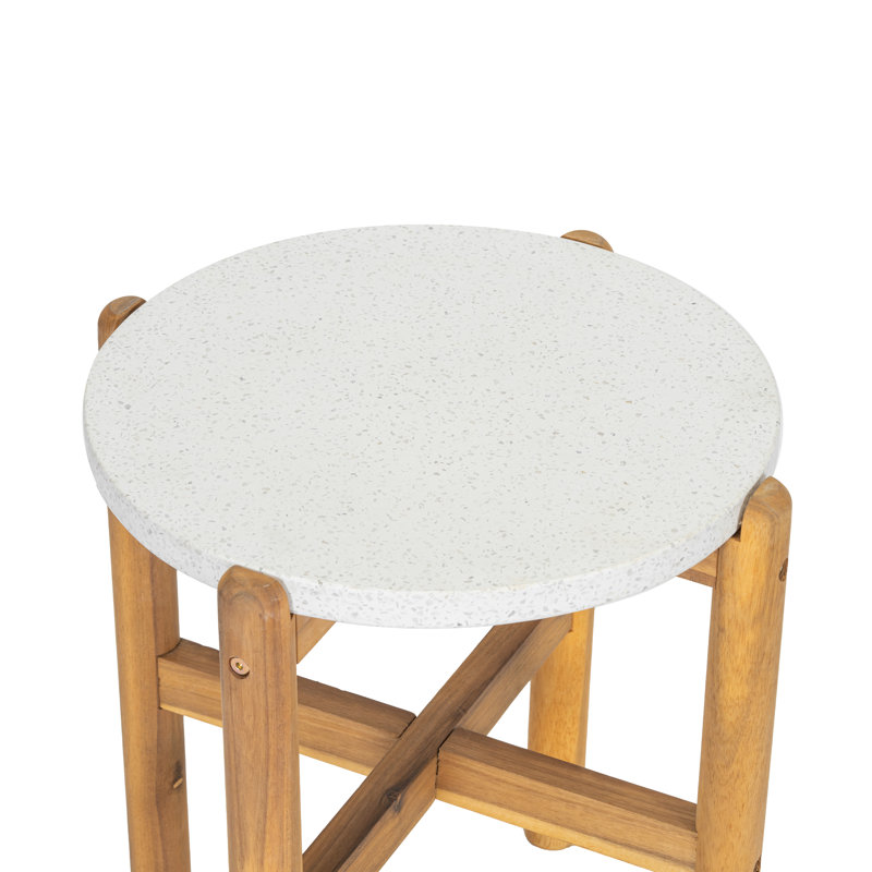 Nyaja Patio Acacia Wood End Table With Concrete Top