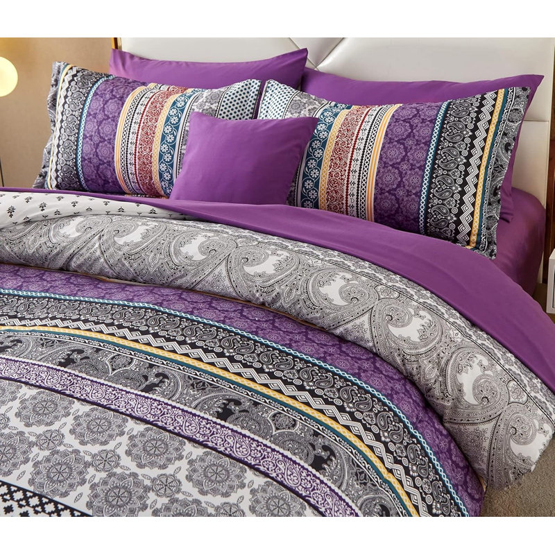 Polyester Floral Duvet Cover, Purple Grey Floral