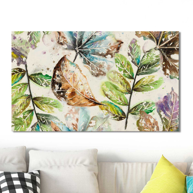 «Global Leaves Rectangle», reproduction de peinture à l'aquarelle, H 18 po x l 30 po x P 1 po, Toile tendue
