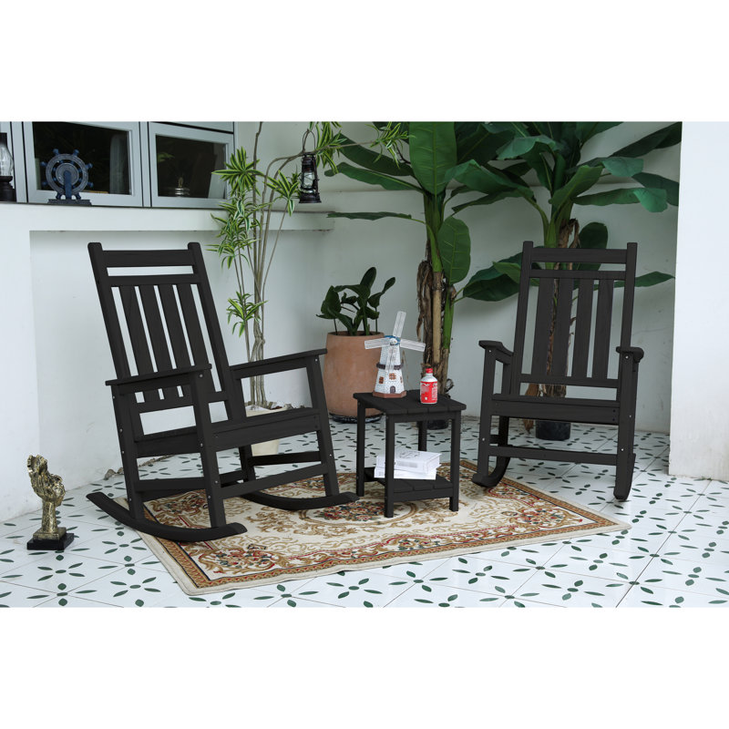 Grey 3 Rocking Chair With Side Table - Thick Slat Design, 380Lbs Capacity, 32.5"D X 25.9"W 41.7"H, All Weather In 300Lbs Construction,