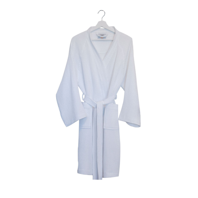 Peignoir 100% coton gaufré Diann, P / M, Blanc brillant