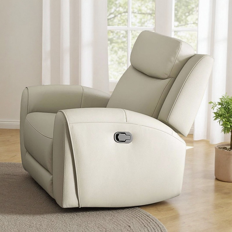 Timeless Transitional Leather Recliner - Wide Seat Manual Recline, Solid Wood Frame & Contour Arms for Ultimate Living Room Comfort