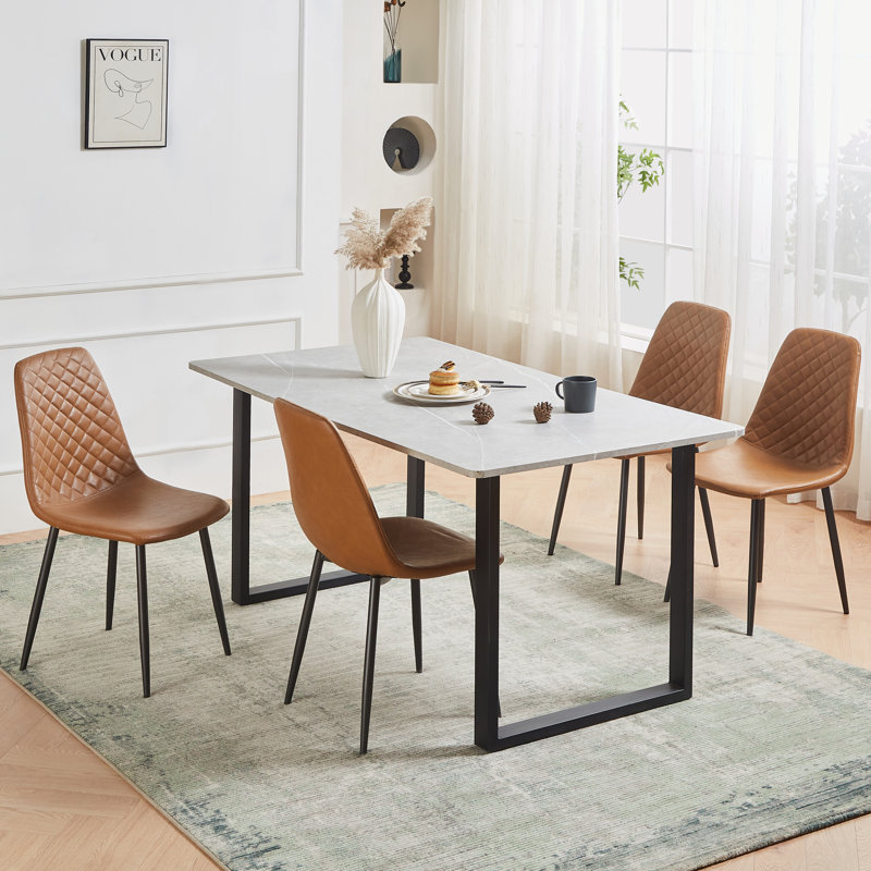 Wales Modern Upholstered Faux Leather Dining Chair, Coffee, Black