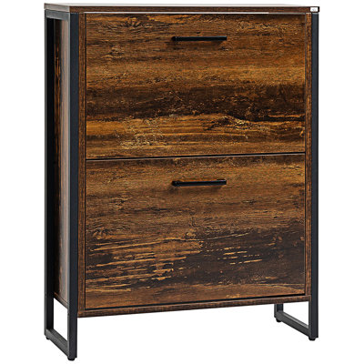 12 Pair Shoe Storage Cabinet, Industrial Shoe Cabinet with 2 Flip Drawers,Narrow Slim Shoe Rack for Entryway