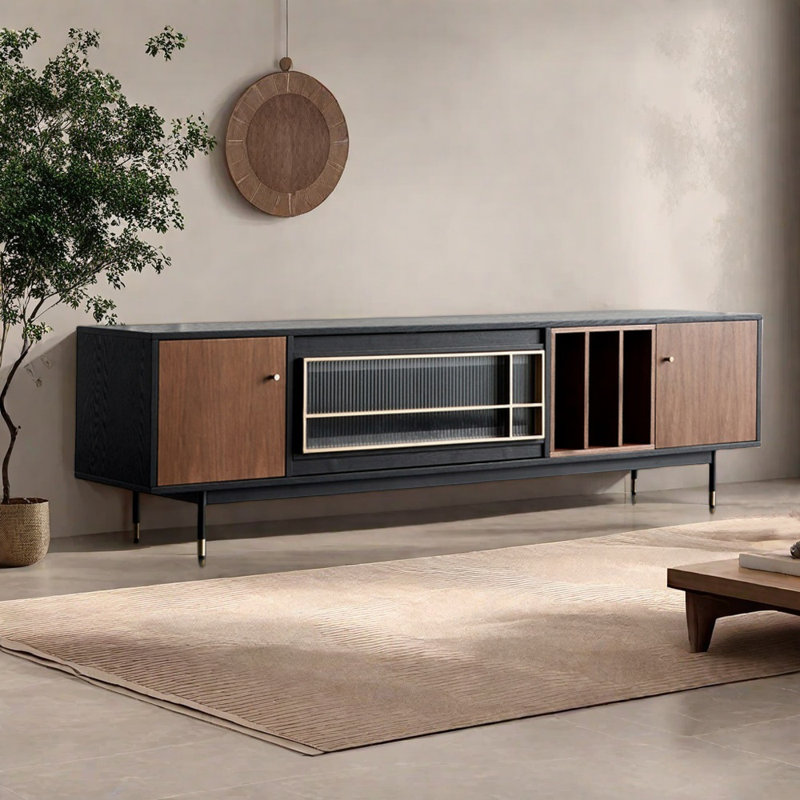 Meuble télé de rangement à grande capacité de style américain, 86.61"