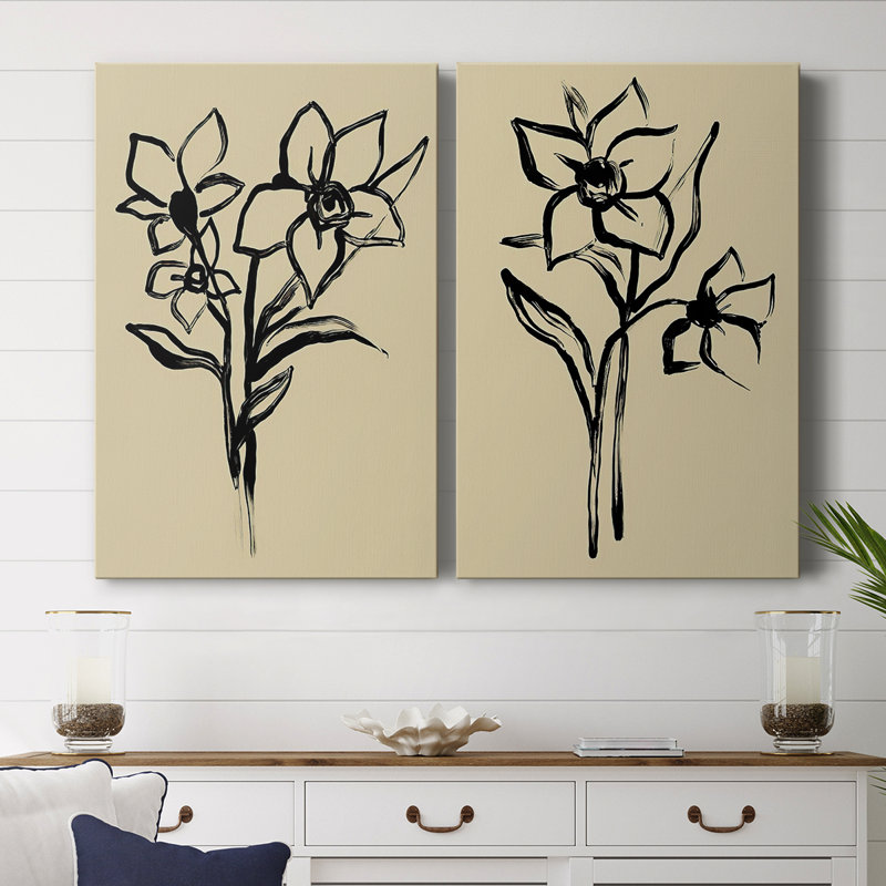 Inkwash Floral I-Premium Gallery Wrapped Canvas -Ready to Hang