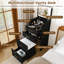 Coiffeuse noire moderne, coiffeuse 3 en 1 peu encombrante avec miroir ouvert et plateau en verre visible, tabouret rembourré moelleux pour les cosmétiques
