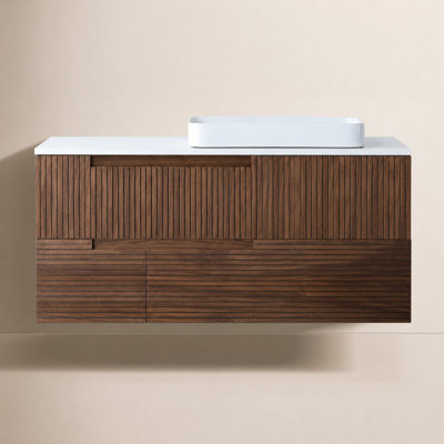 Berton 48'' Natural Walnut Veneer Plywood Bathroom Vanity with Engineered Quartz Top