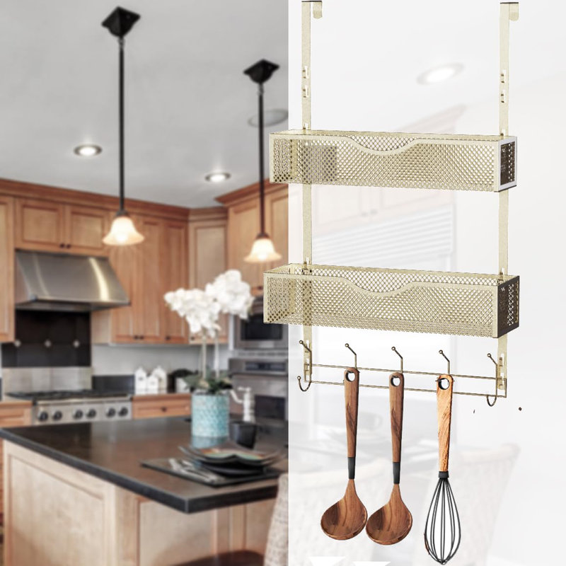 Over The Door Hooks Organizer,Coat Rack With 10 Hooks And 2 Mesh Baskets,Back Of Door Storage Organizer For Bathroom,Bedroom,Kitchen,Office(Golden)