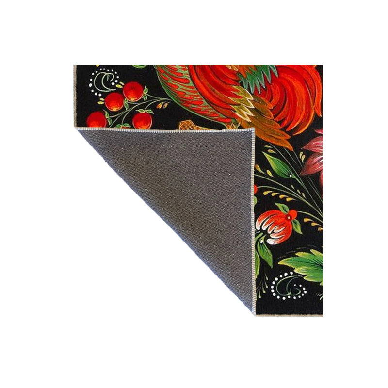 Black And Red Themed Rooster And Flower Rose Pattern Modern Decorative Carpet, Rectangle 3'4" x 5'