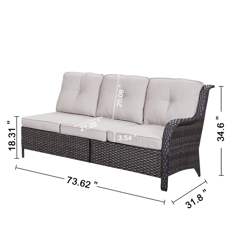 Canapé modulaire d'extérieur en osier avec coussins 73,62 po Deb, Beige, Brun