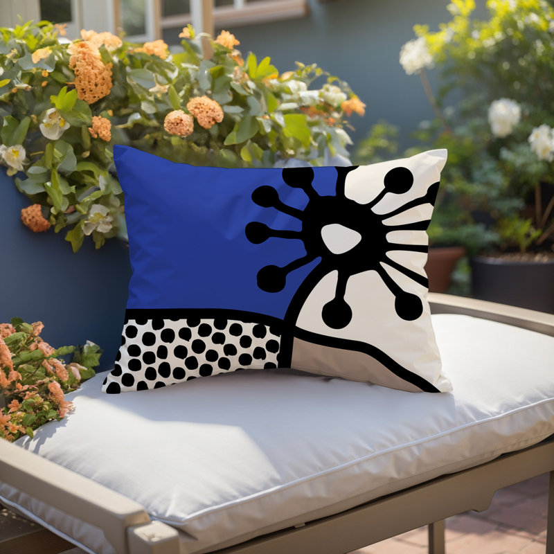 Coussin lombaire réversible intérieur / extérieur Jai Abstract, H 14 po x l 20 po, Marine