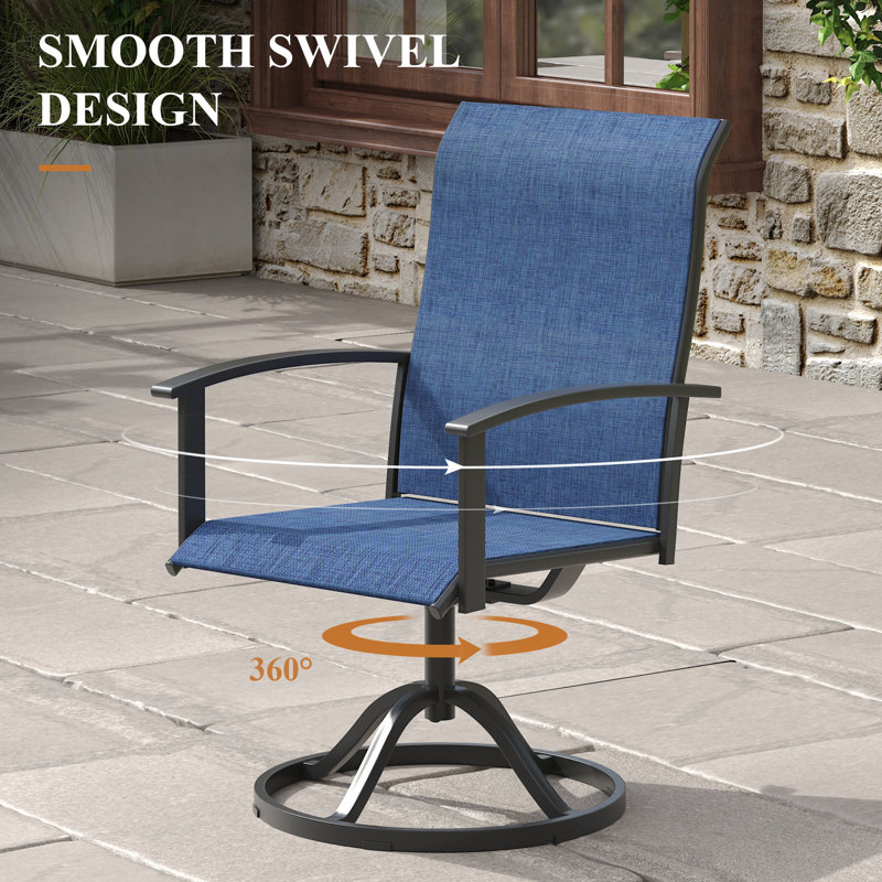 4-Person Outdoor Patio Dining Set With Swivel Chairs, Black/Blue