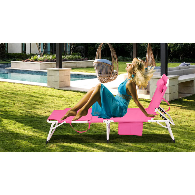 Adjustable 5 - Position Tanning Chair With Face And Arm Holes For Outside Relaxation On Patio, Lawn, Camping. Frame, Comfortable Skin, Easy To Use. White + Color Folding Hole Sunbathing Pool, Round