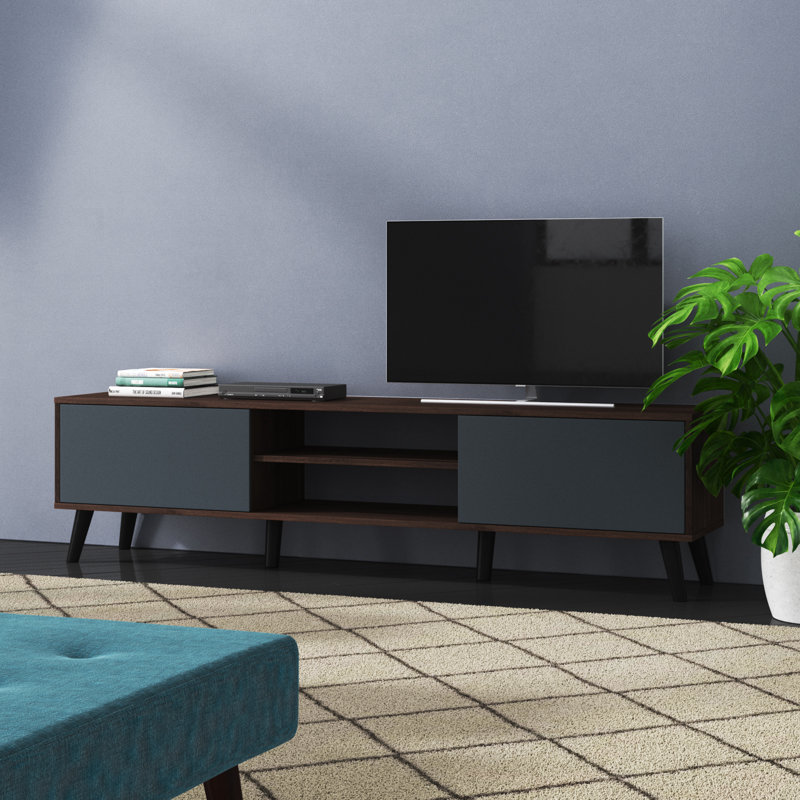 Atrell Unfinished TV Stand for TVs up to 78", Dark Walnut/Gray
