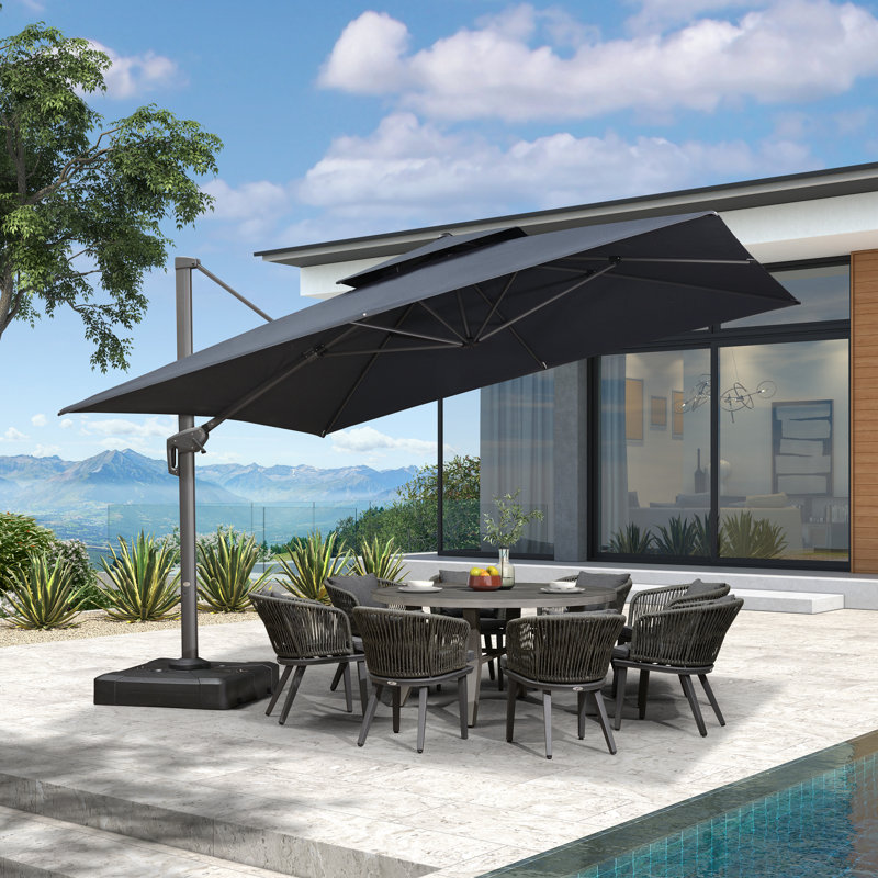 Kamyl Eco-Friendly  Advanced Fabric 144'' Square Umbrella Large Cantilever Umbrella With Base,Dark Gray, Dark Gray