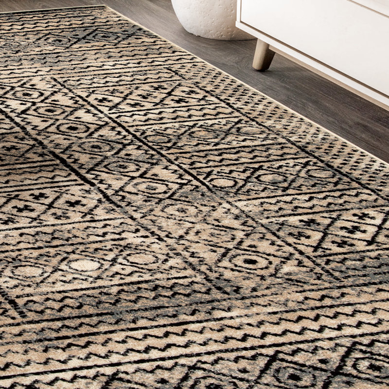 Tapis d'intérieur moderne à motif géométrique Cosmo, Rectangulaire 8 pi x 10 pi, Crème