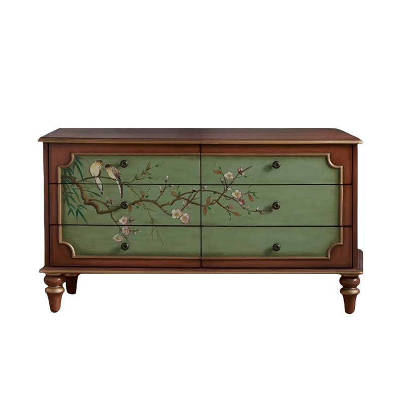 Commode décorative rustique 6 tiroirs peinte à la main