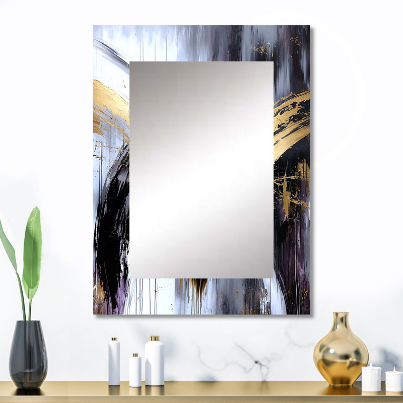 Or robuste gardiens accentué avec gris I - miroir mural décoratif abstrait, miroir doré, impression d'art en métal