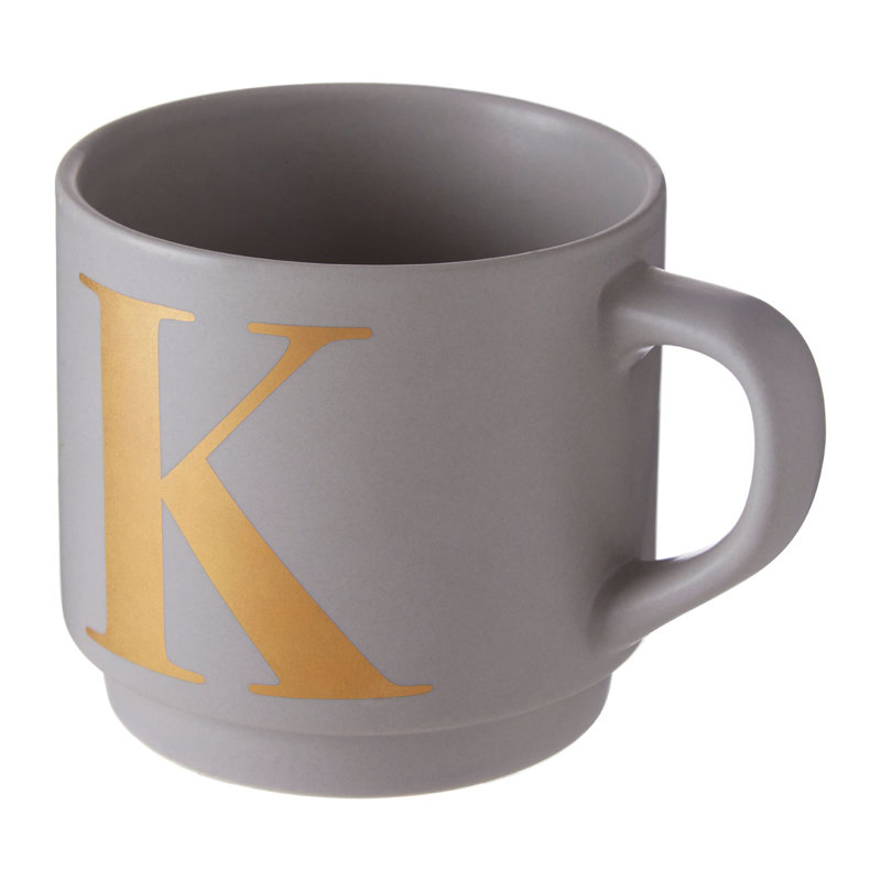 Ethel Porcelain Coffee Mug, K, Grey/Gold