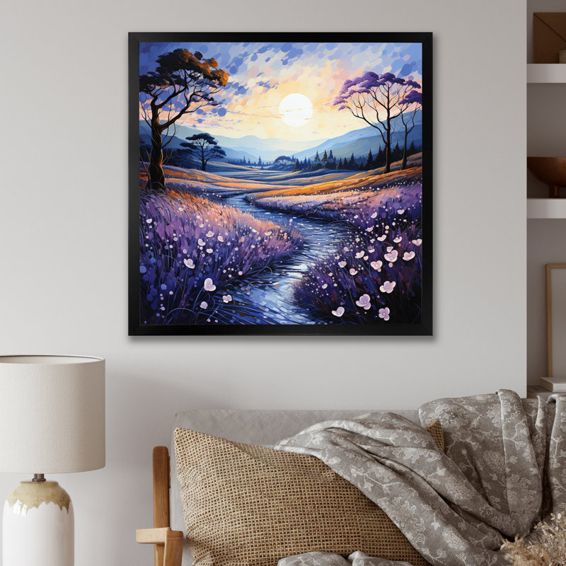 «Violets Field Pointillism Dot II», reproduction sur toile, H 30 po x l 30 po x P 1 po, Cadre simple noir