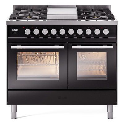 ILVE Professional Plus II Series 40 inch Dual Fuel Range with 6 Sealed Burners, Griddle (Glass Door)