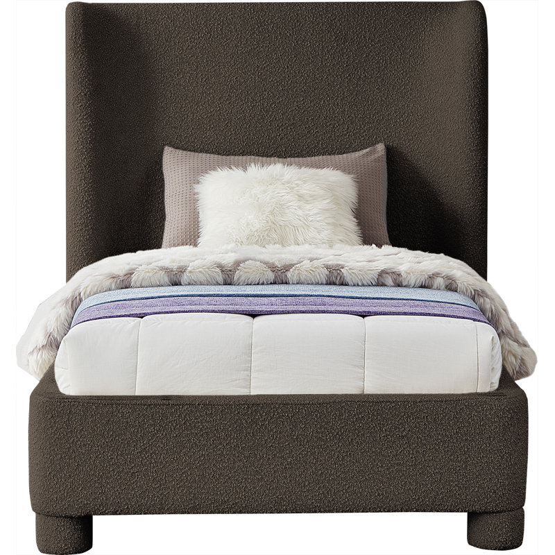 Ivyann Upholstered Unfinished Wingback Bed, Brown Boucle Fabric, Twin