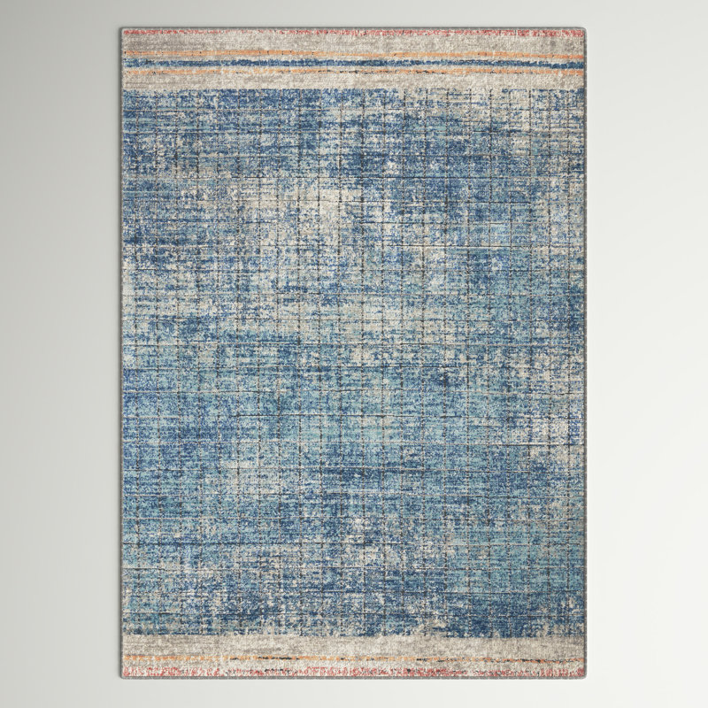 Tapis abstrait bleu / beige, Rectangle 2 pi 2 po x 3 pi 9 po