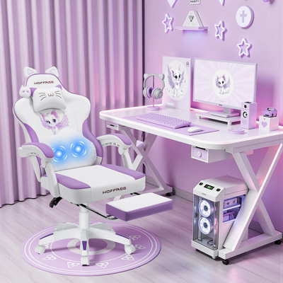 Gaming Chair For Girls With Cat Ears And Massage Lumbar Support Ergonomic Cute Computer Chair With Footrest Reclining Game Chairs For Adults by Inbox Zero