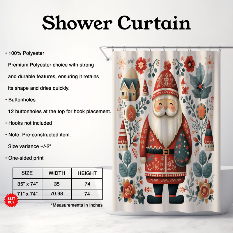 Rideau de douche standard 1 pièce Scandi, H 74 po x l 71 po