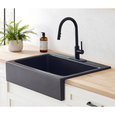 Parker 34" Matte Black Fireclay Quick-Fit® Drop-In Farmhouse Apron-Front Single Bowl Kitchen Sink with 3 Faucet Holes