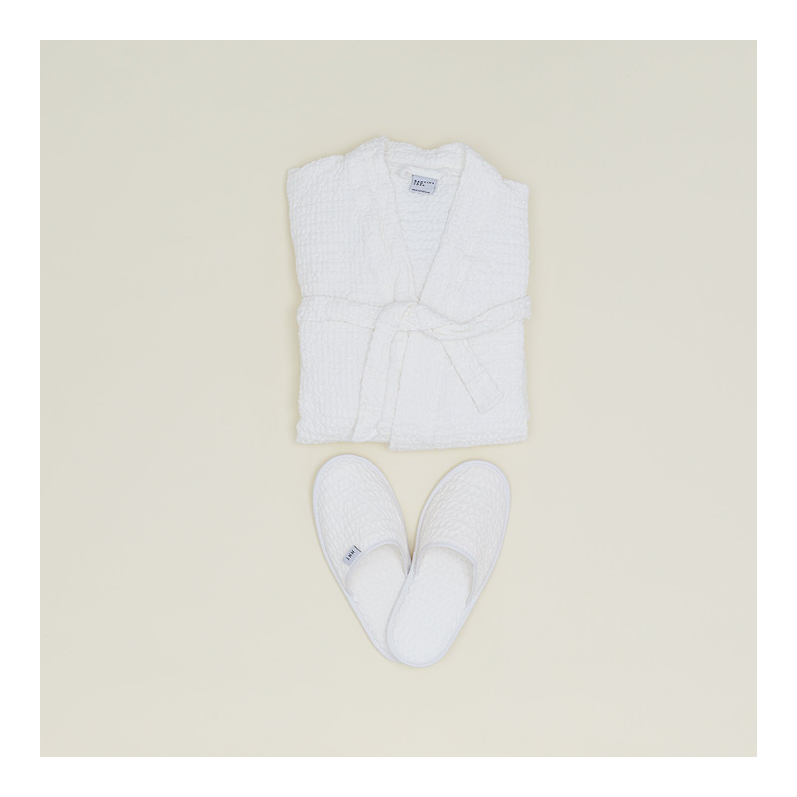 Simple Cotton Waffle Slippers, Small, White
