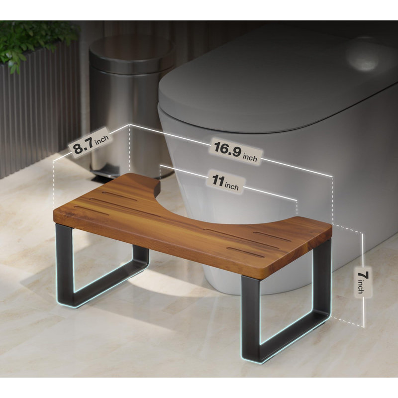 Acacia Wood Toilet Stool With Strong Steel Frame(Wood)