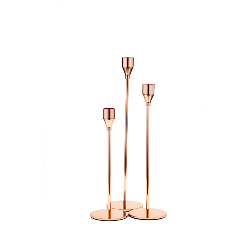 Rose Gold Metal Tabletop Candle holders set of 6, Rose Gold