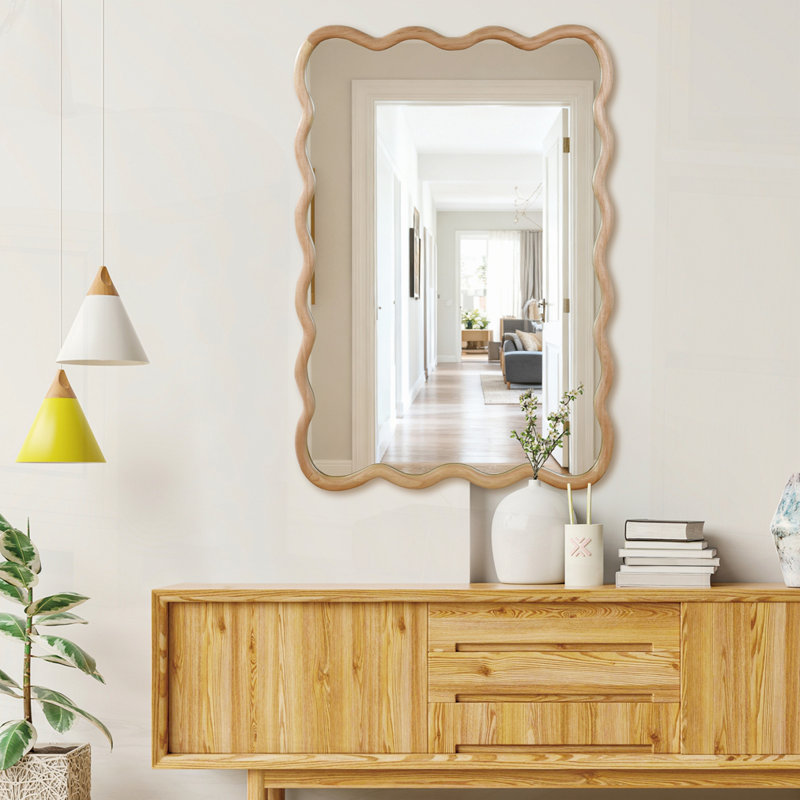 Miroir décoratif Wavy, 24 po x 1,18 po, Bois naturel