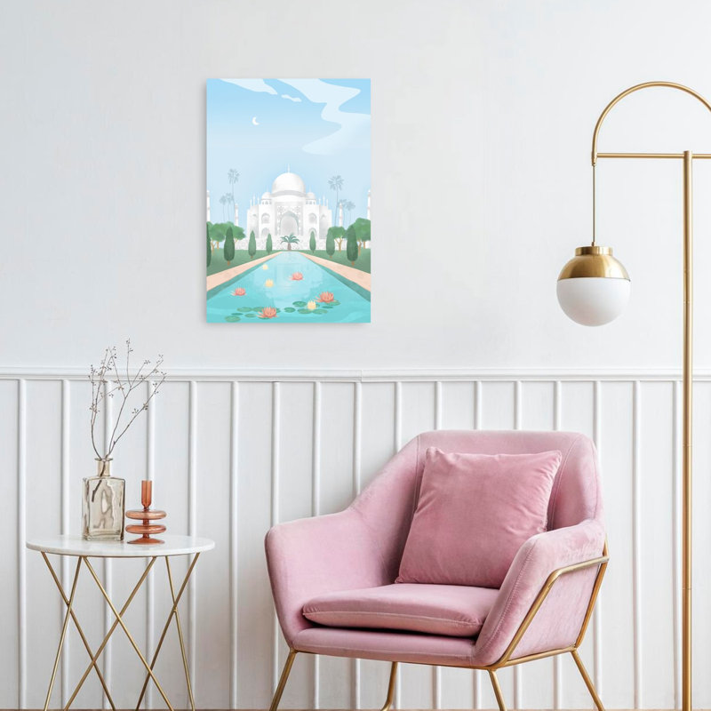 Taj Mahal, India Peaceful Serene Tranquil Lily Architecture Landscape Wall Art Print 1 Piece Wrapped Canvas Wall Art