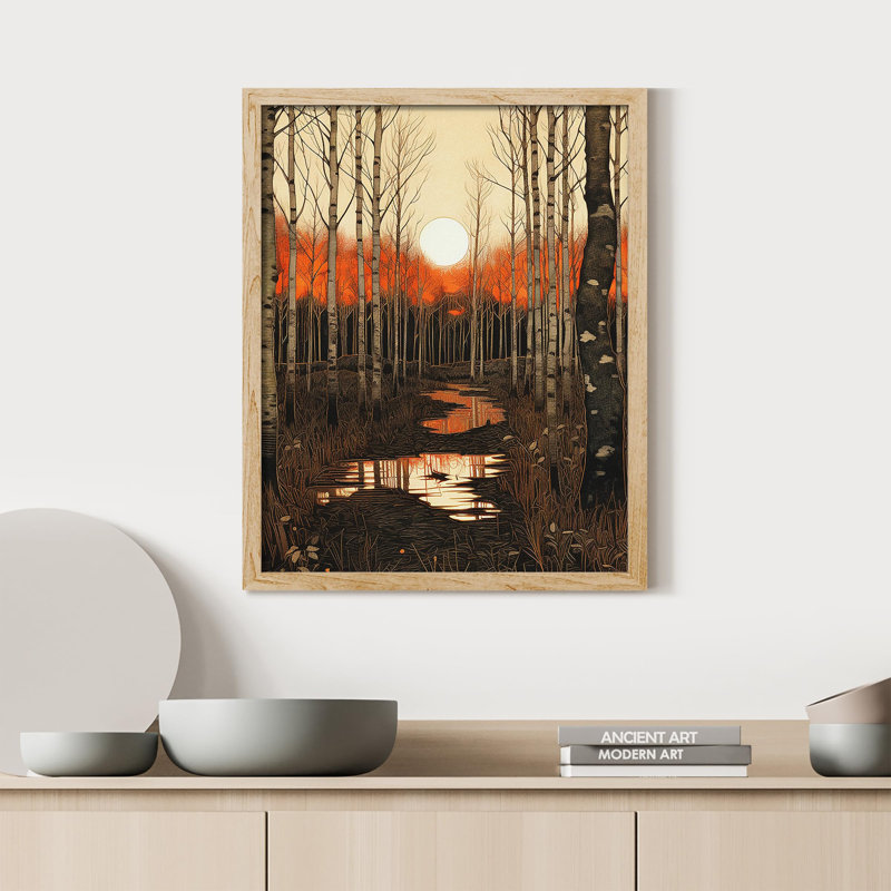 "Birch Tree Landscape Landscape Fall Forest Leaves" sur papier, Naturel, H 16 po x l 12 po