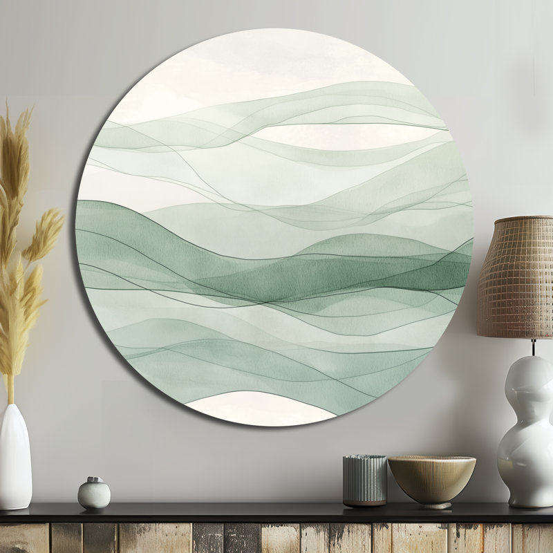 Sage Lines - Décoration murale transitionnelle abstraite moderne en métal ronde, L 16 po x H 16 po