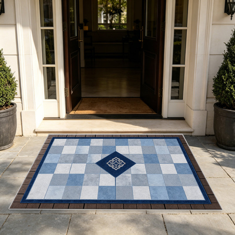 Navy Checker Medallion carpet-easy to clean, machine-washable, soft and comfortable; suitable for door mats, kitchens, living rooms, bedrooms, corridors, and laundry areas. Easy to clean, durable carpet for home decoration.