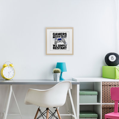 Simply Restart Gamer Motivation Framed Print Under Glass, design by Kim Allen