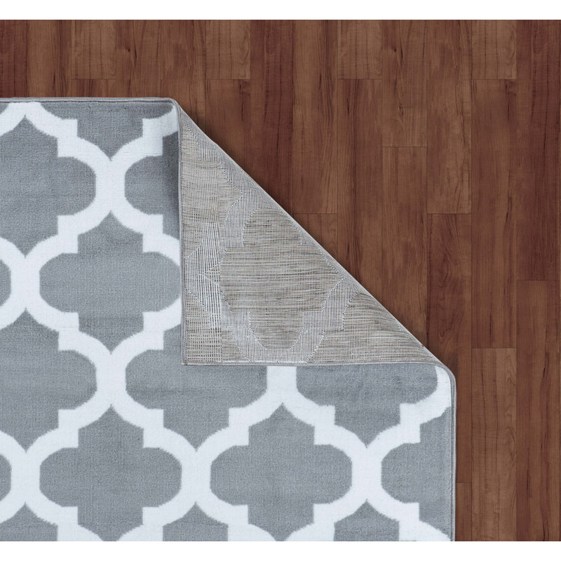 Gris abstrait/Tapis décoratif blanc, Rectangle 2 pi 6 po x 4 pi 9 po