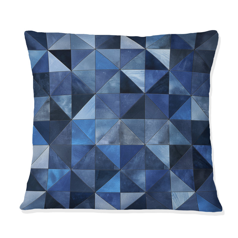Blue Modern Triangles I - Coussin décoratif moderne, H 18 po x l 18 po