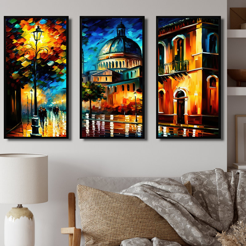 «Colorful City In Italy II - Cityscapes», art mural sur toile, H 28 po x l 36 po x P 1 po, Cadre noir