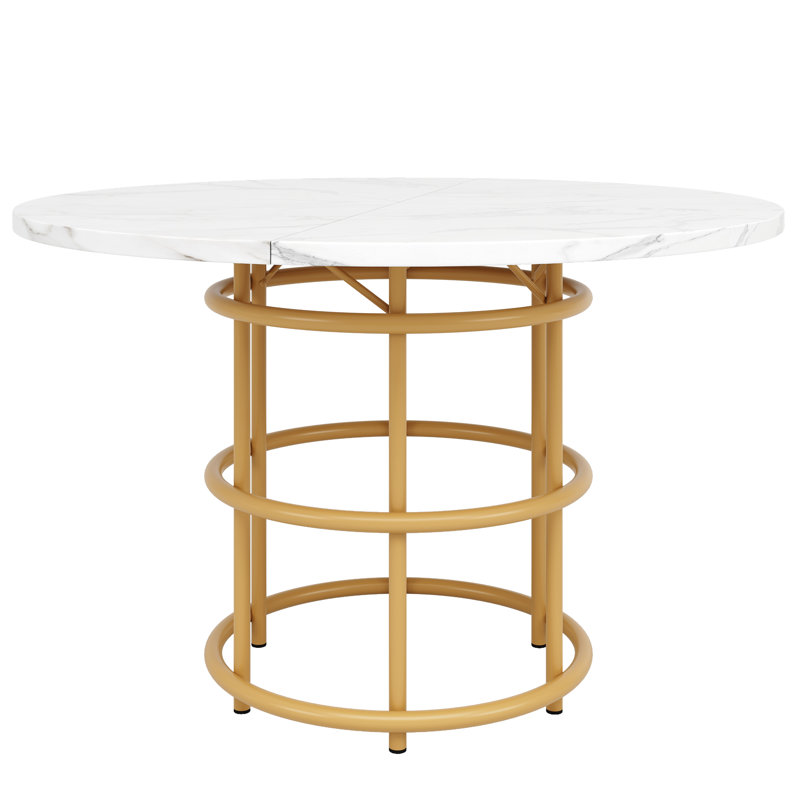 Round Metal Base Dining Table, Gold