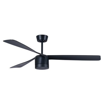 Peregrine 56" Indoor/Outdoor Ceiling Fan with LED Light and Remote, Modern 3 Blade DC Ceiling Fan, Damp Rated, Black with Black Blades
