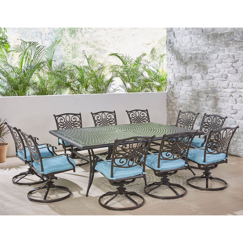 Riccardi 10 - Person Patio Dining Set with Rectangular Table, Blue