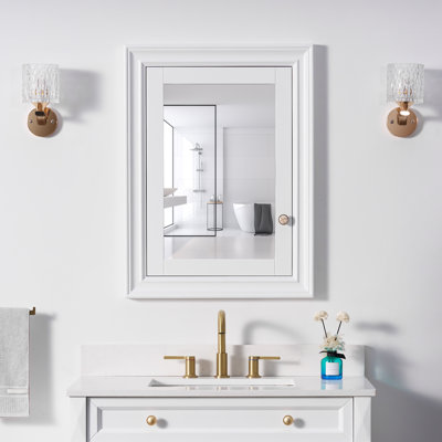 24"W X32''H Recessed Mount Solid Wood Frame Medicine Cabinet With  Adjustable Glass Shelves