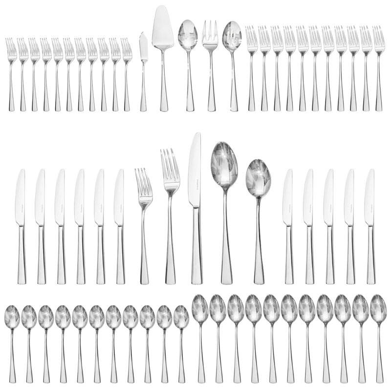 Ensemble de couverts pour 12, 65 pièces en acier inoxydable forgé 18/10 avec ustensiles de service, 12